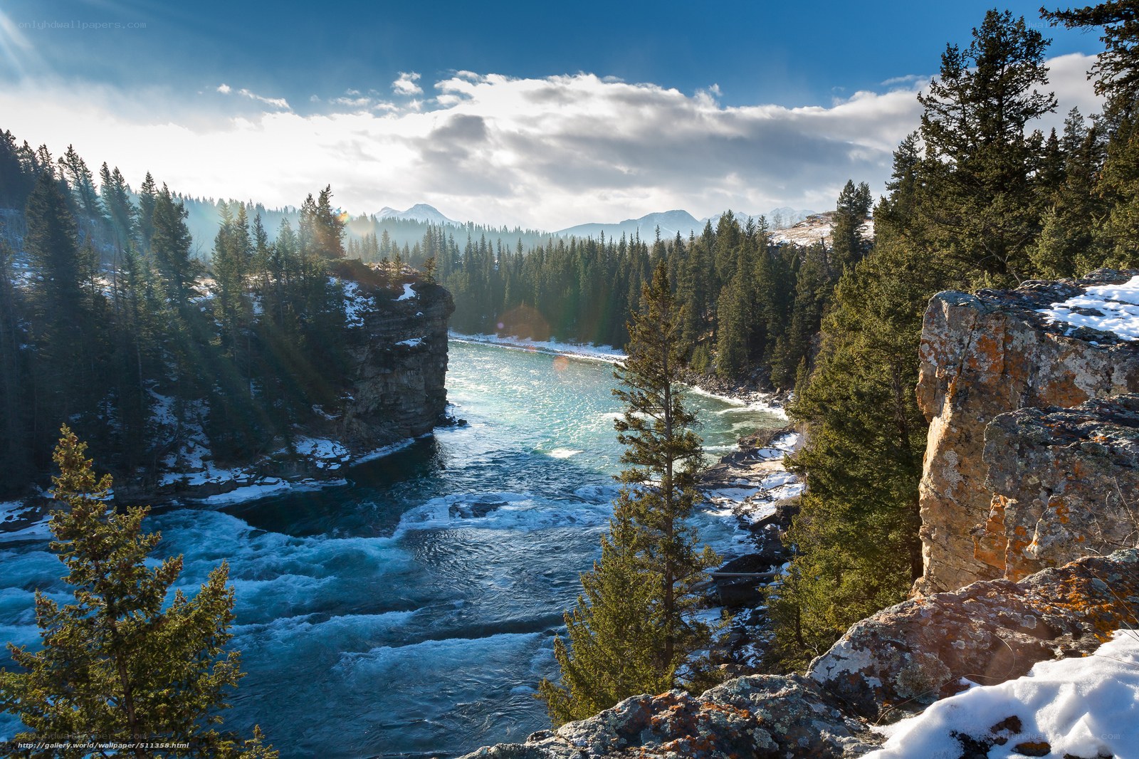 river flowing through forested canyon