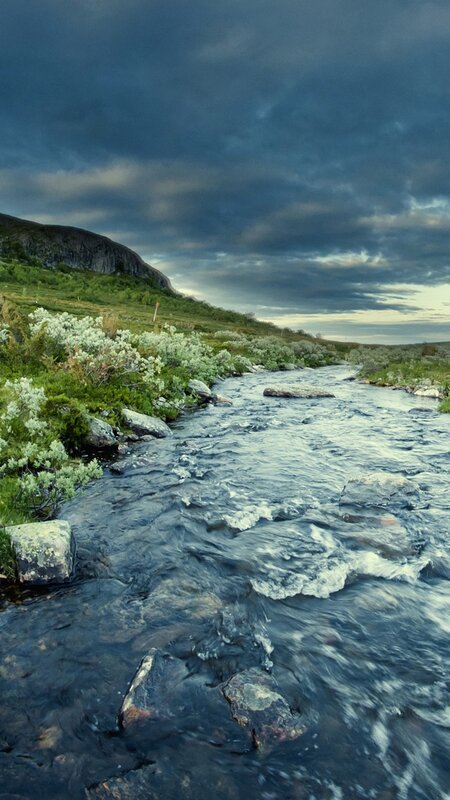 River Flowing Through Landscape — Blue, Dramatic