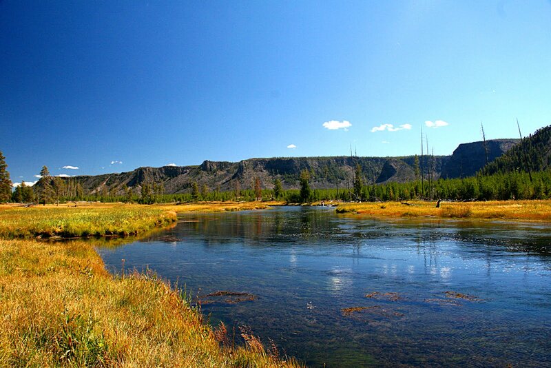 River Flowing Through Meadow — Blue