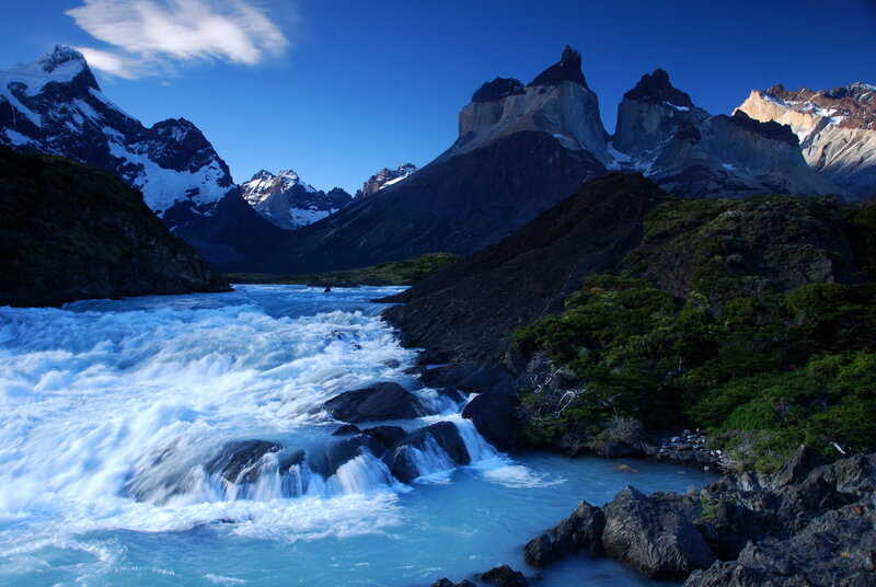 River Flowing Through Mountains — Blue, Dramatic, Morning