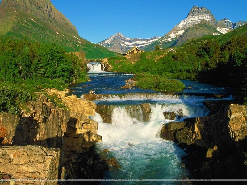 River Flowing Through Mountains — Blue, Serene, Afternoon, Photograph