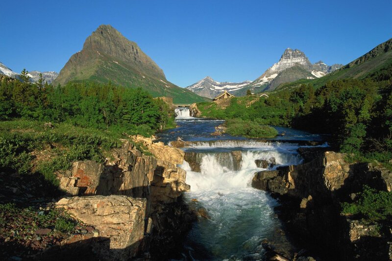 River Flowing Through Mountains — Blue, Serene, Morning