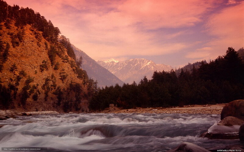 River Flowing Through Mountains — Pink