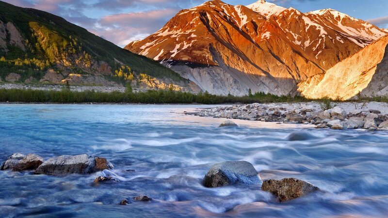 River Flowing Through Mountains — Serene