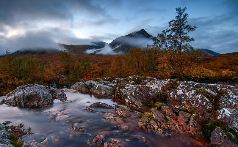 River Flowing Through Rocks — Blue, Dramatic, Autumn