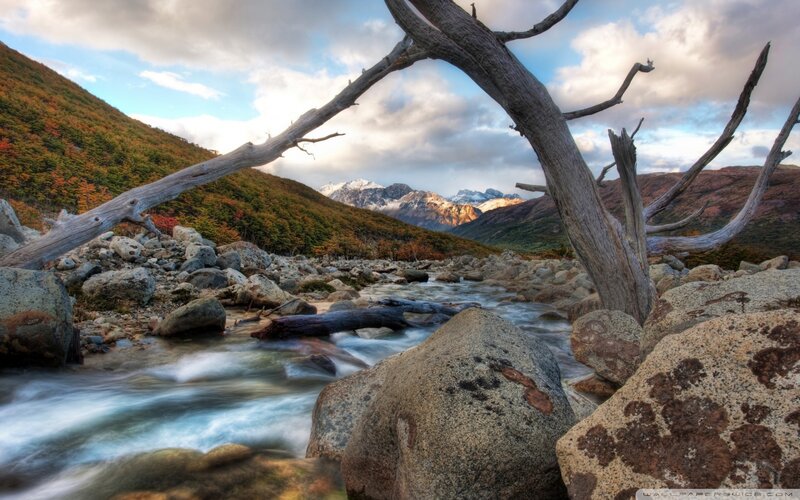 River Flowing Through Rocks — Blue, Serene, Autumn
