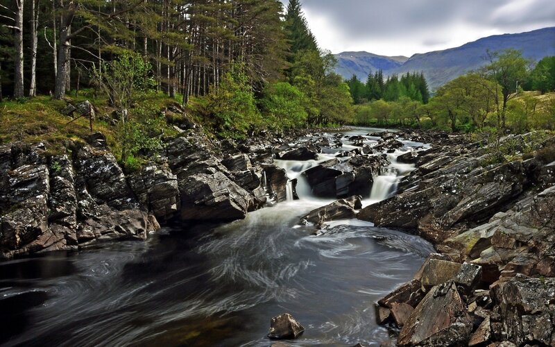 River Flowing Through Rocks — Green, Serene, Afternoon, Photograph, Trees