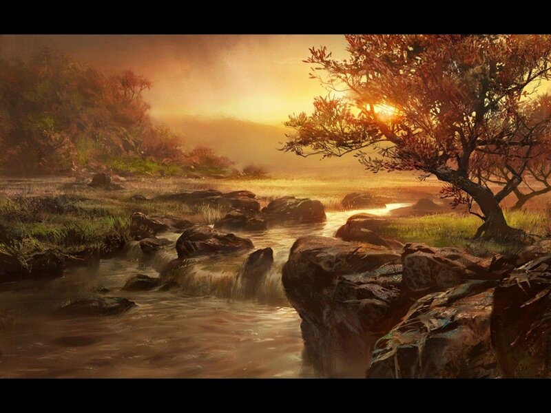River Flowing Through Rocks — Orange, Serene