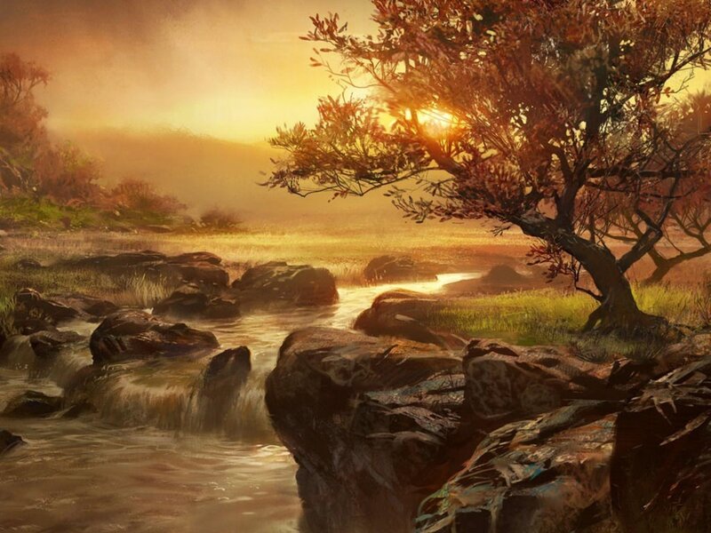 River Flowing Through Rocks — Orange