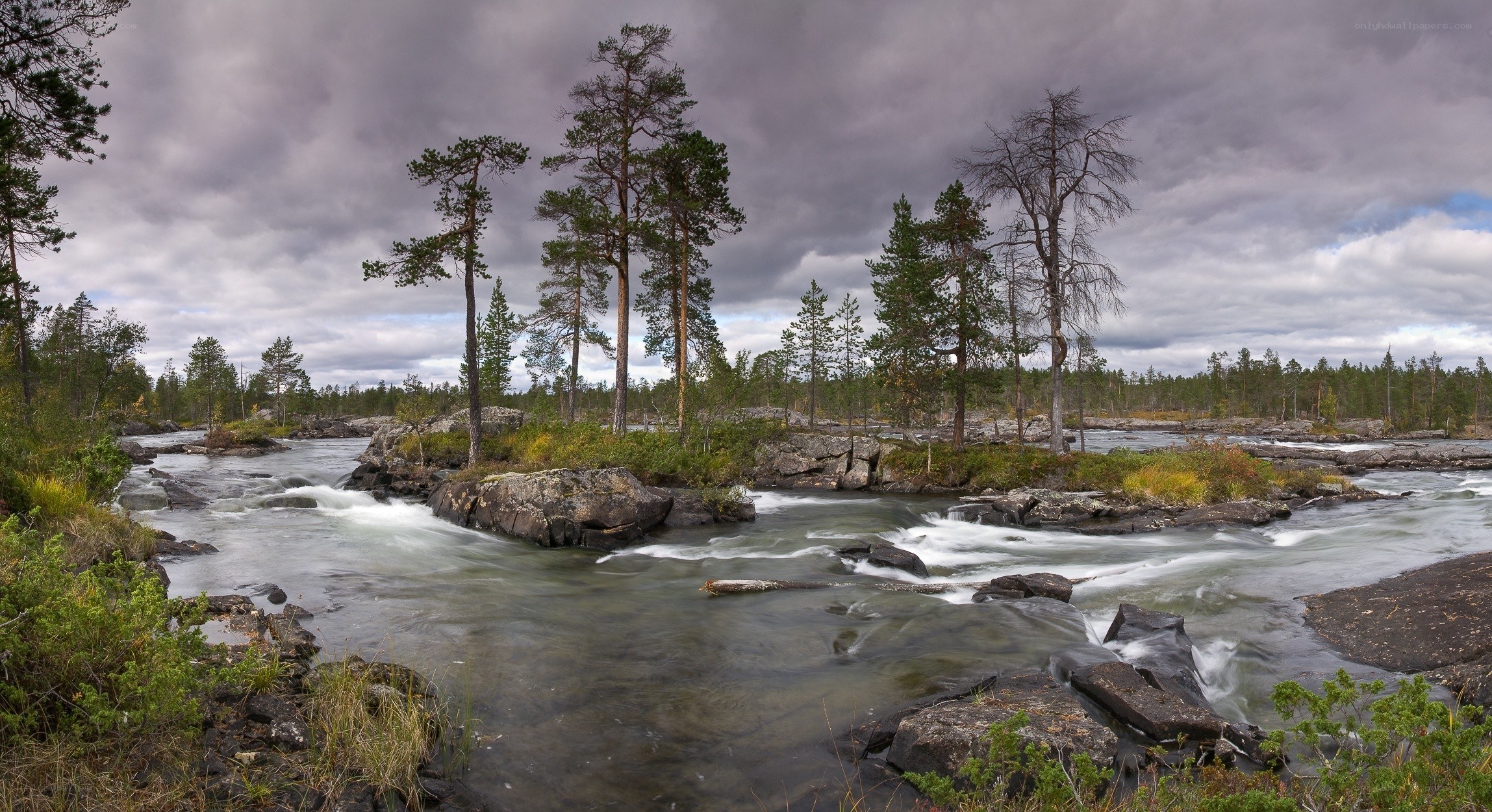 River flowing through rocky landscape
