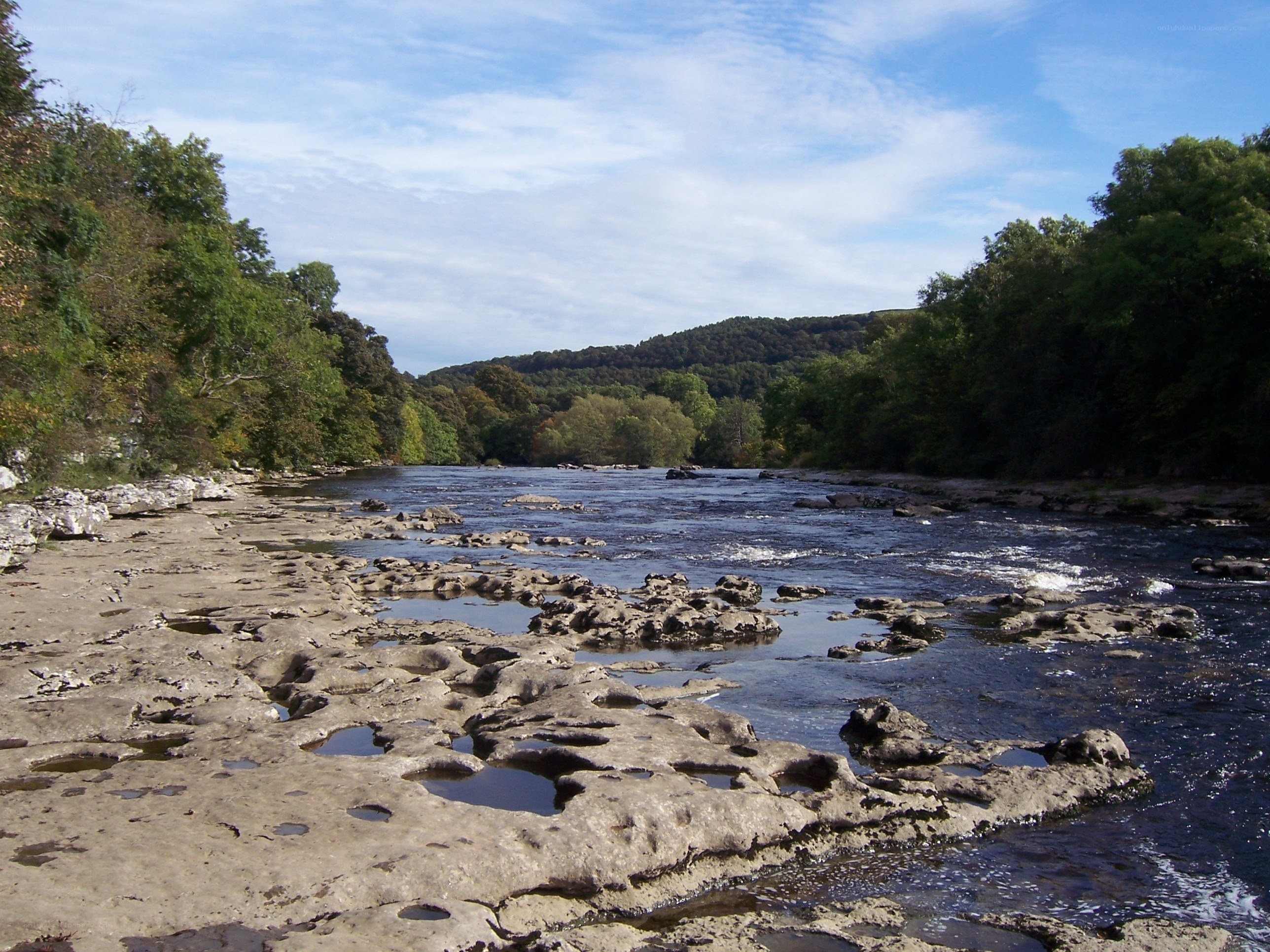 River flowing through rocky landscape