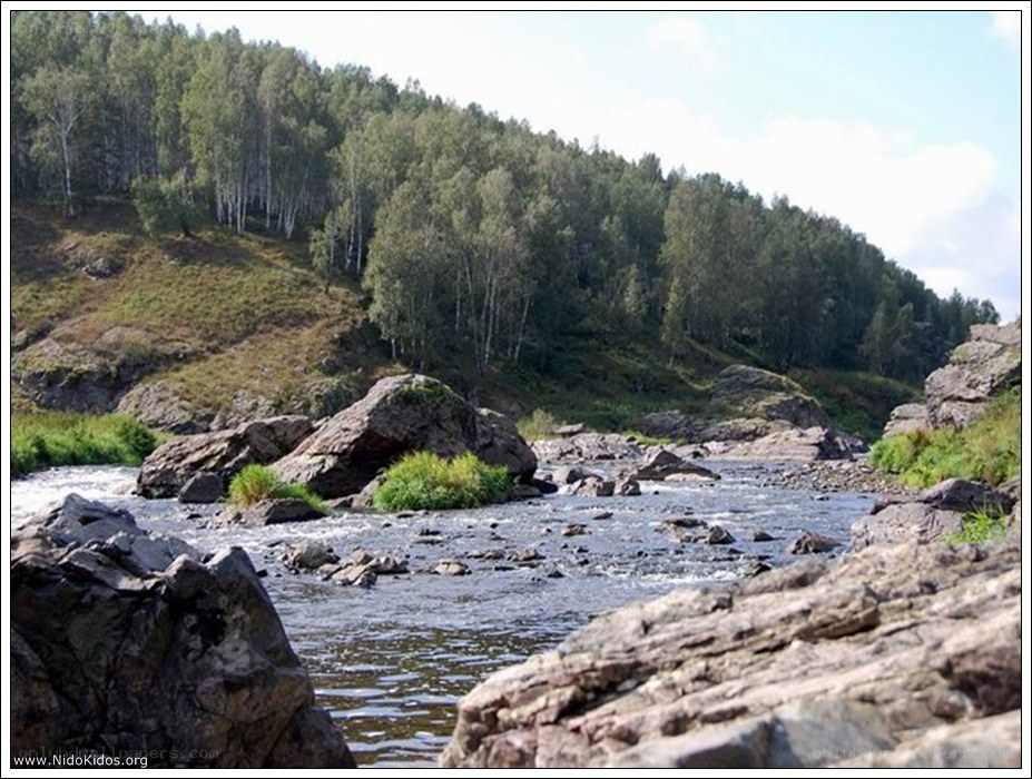 River flowing through rocky landscape