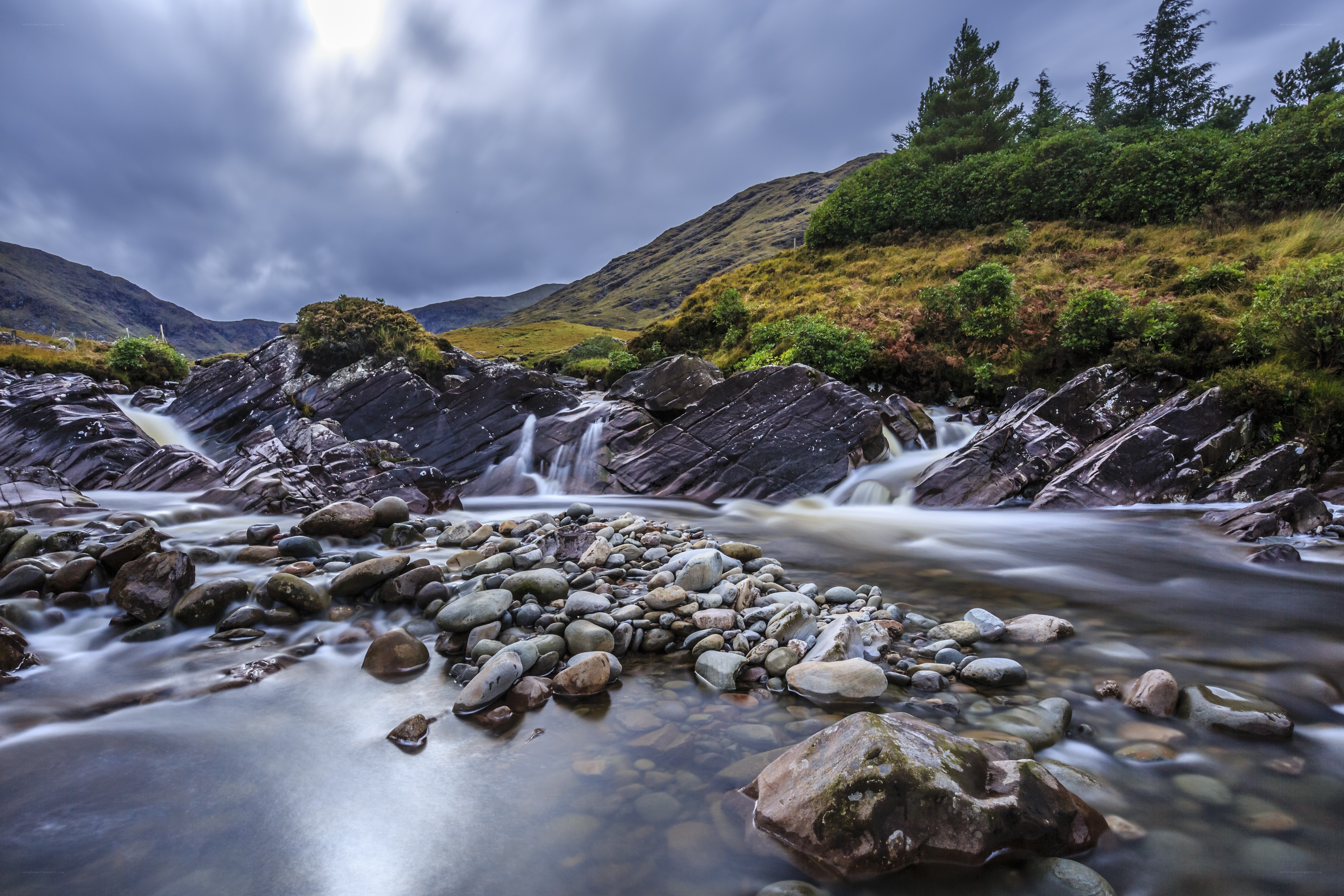 River flowing through rocky landscape