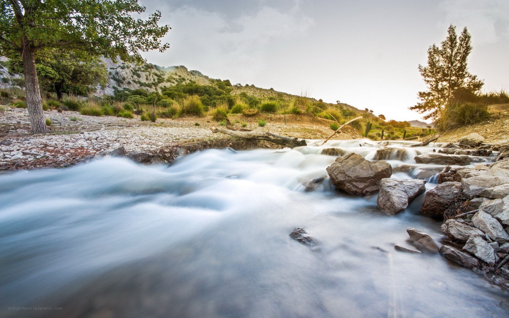 River flowing through rocky landscape