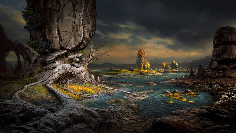 River Flowing Through Rocky Landscape — Gray