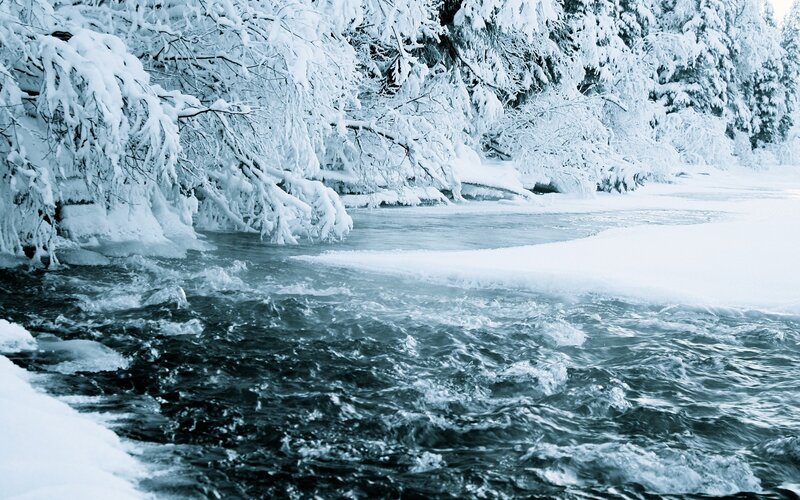 River Flowing Through Snow — Blue, Cold