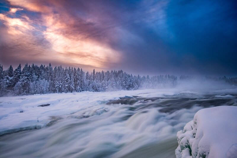 River Flowing Through Snow — Blue, Dramatic, Winter