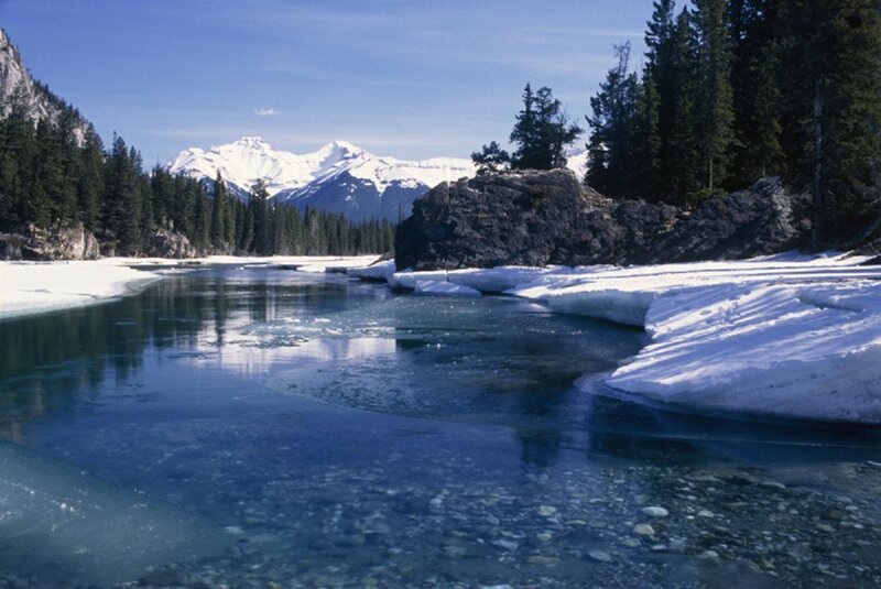 River Flowing Through Snow — Blue, Serene