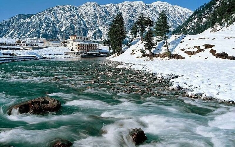 River Flowing Through Snow — Blue, Serene, Winter