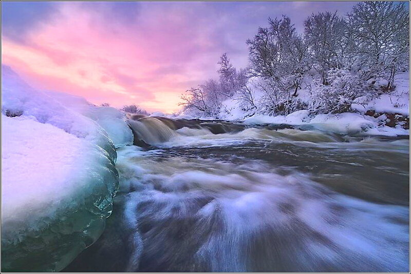 River Flowing Through Snow — Pink