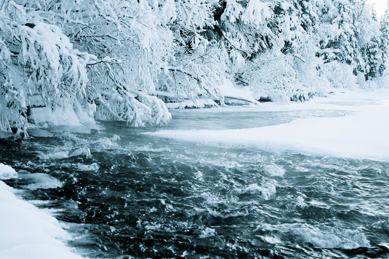 River Flowing Through Snow — White, Cold