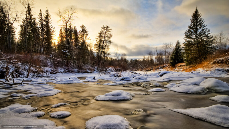 River Flowing Through Snow — White, Serene, Winter, Photograph