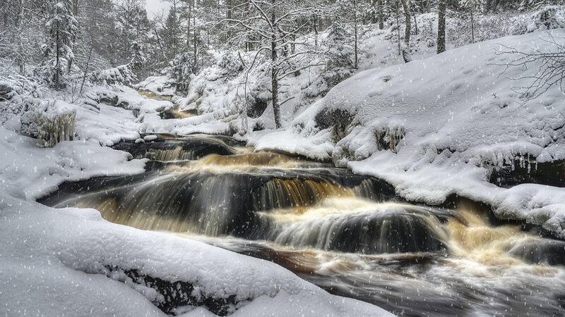 River Flowing Through Snow — White, Serene, Winter