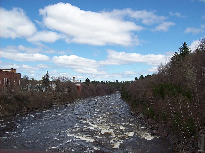 River Flowing Through Town — Blue, Calm