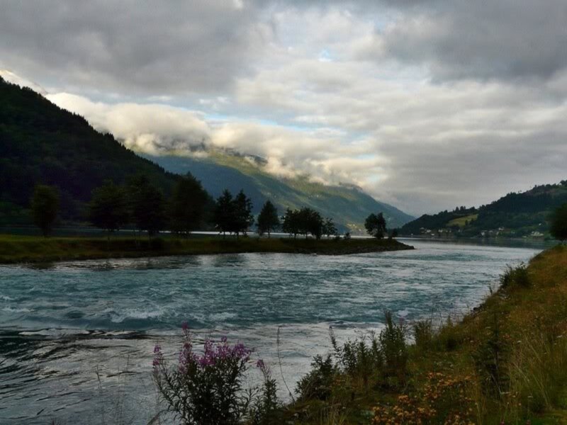River Flowing Through Valley — Blue, Serene, Morning