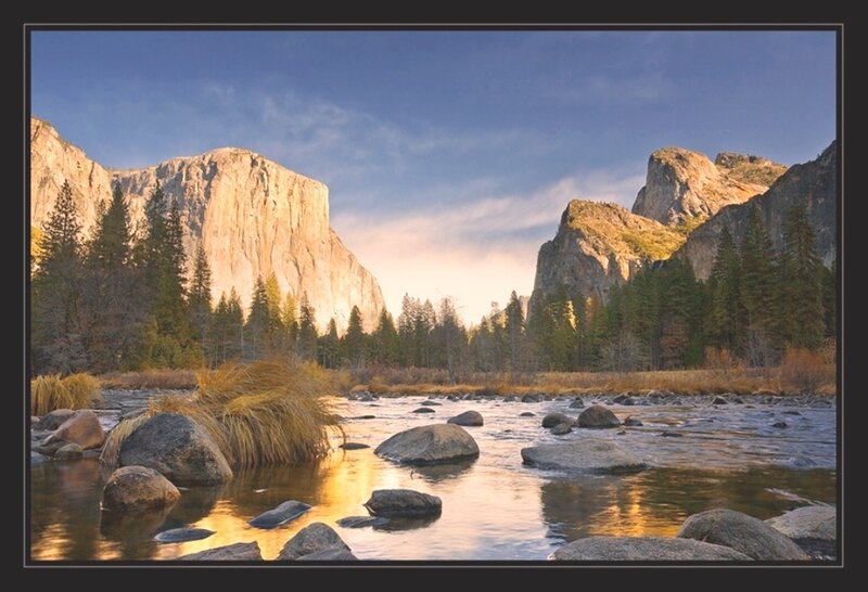 River Flowing Through Valley — Blue, Serene, Sunset