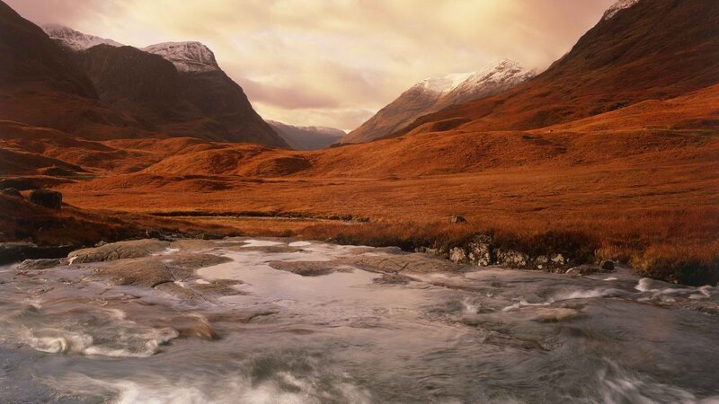River Flowing Through Valley — Brown, Dramatic