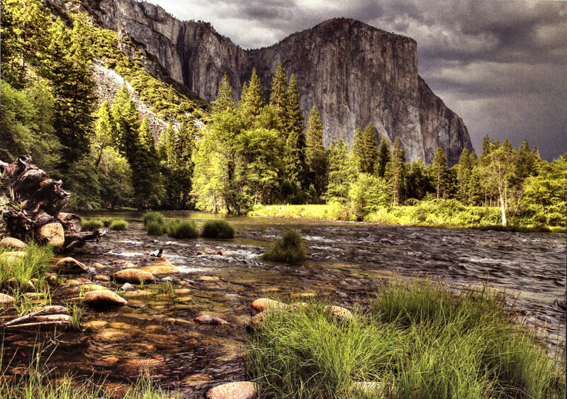 River Flowing Through Valley — Green, Dramatic, Photograph, Trees