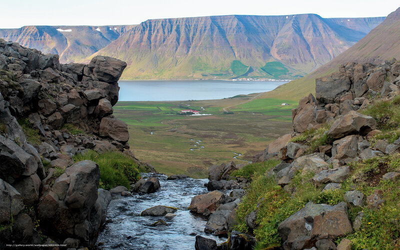 River Flowing Through Valley — Green, Serene, Afternoon, Photograph, Mountains, Lake