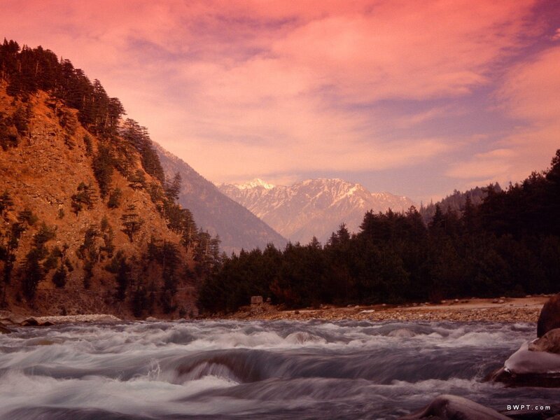 River Flowing Through Valley — Pink, Dramatic