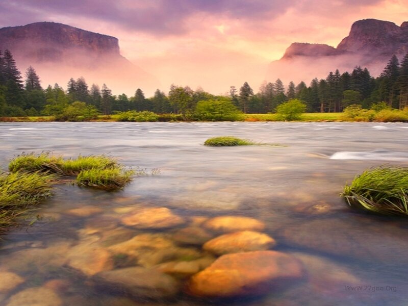 River Flowing Through Valley — Purple