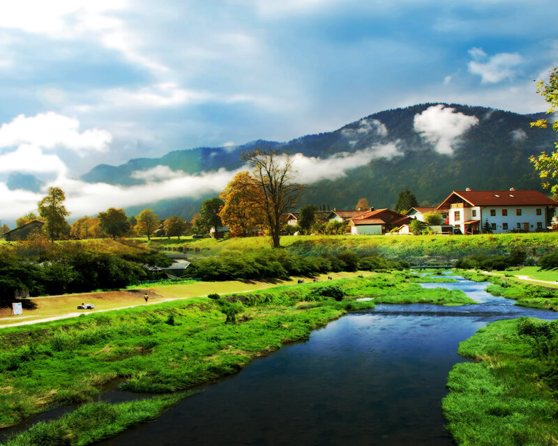 River Flowing Through Village