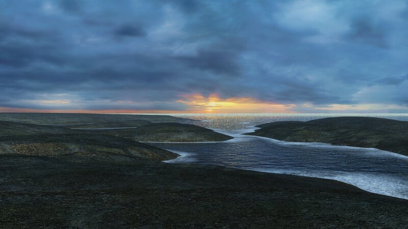 River Flowing to Ocean — Blue, Dramatic
