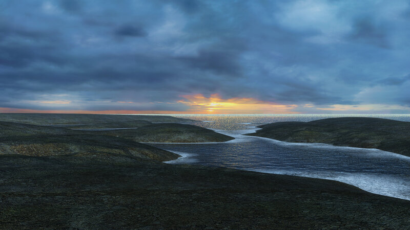 River Flowing to Ocean — Blue
