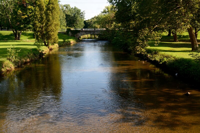 River Flowing under Bridge — Green