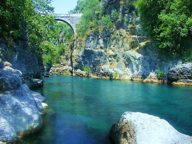 river gorge with stone bridge