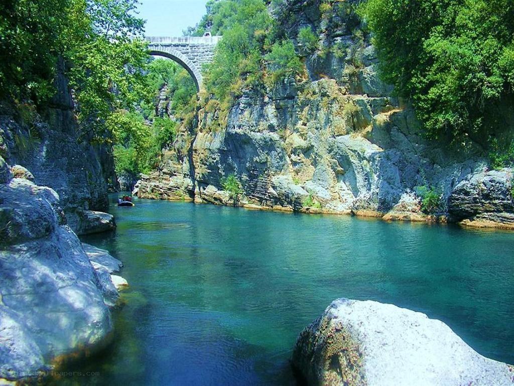 river gorge with stone bridge