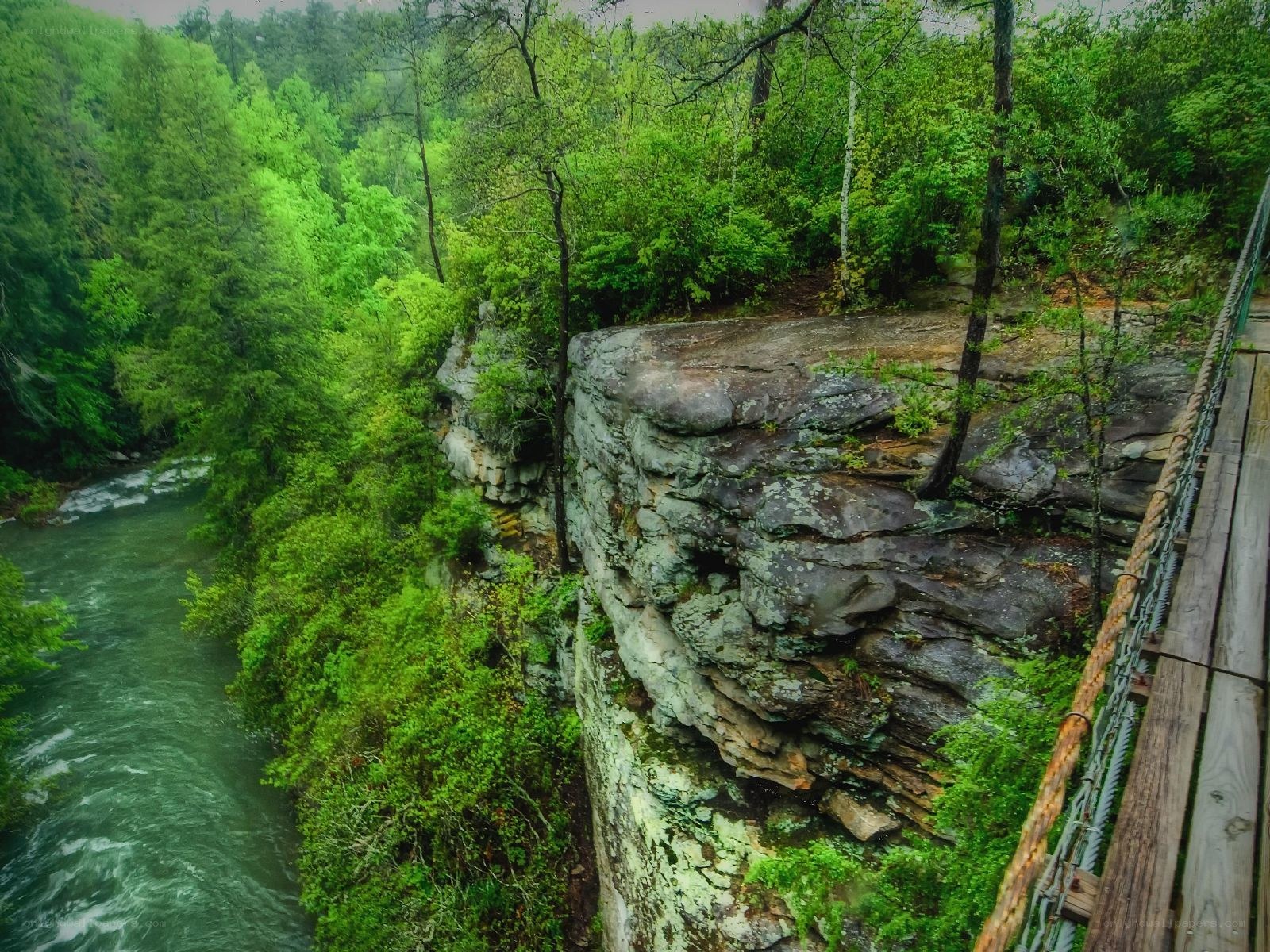 River gorge with wooden bridge