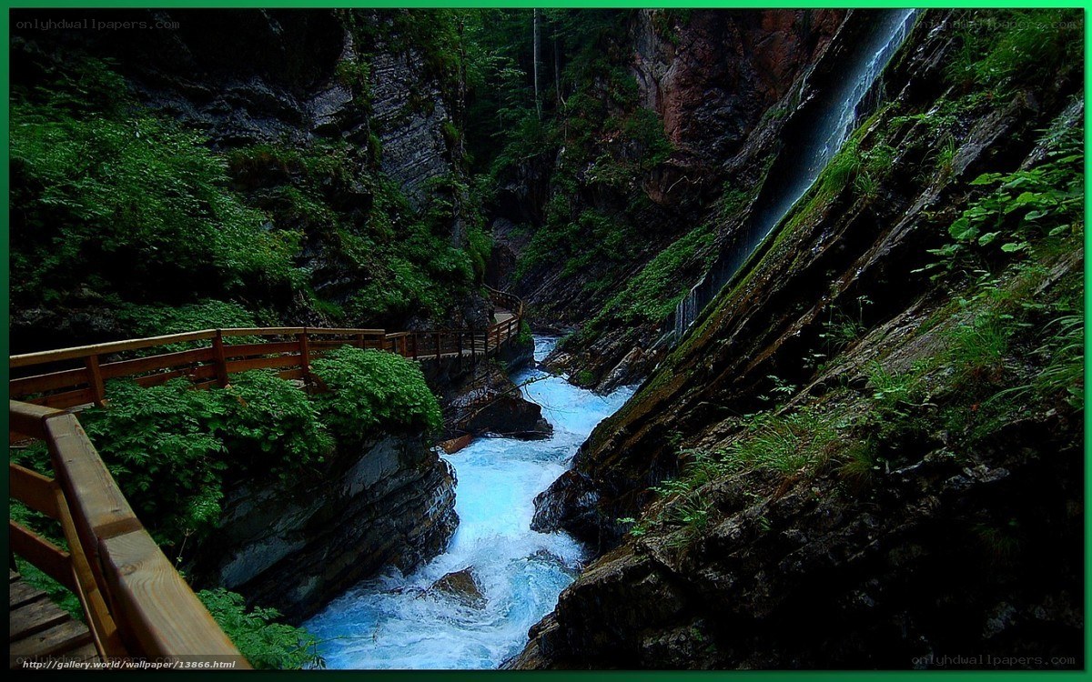 River gorge with wooden walkway