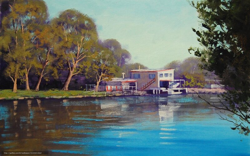 River house with trees