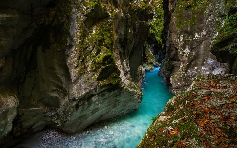 River in a Canyon — Blue, Serene, Photograph
