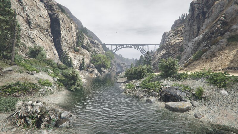 River in a Canyon — Gray, Serene