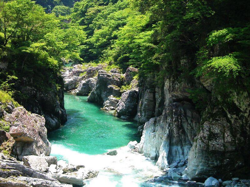 River in a Canyon — Green, Serene, Afternoon, Photograph, Rocks
