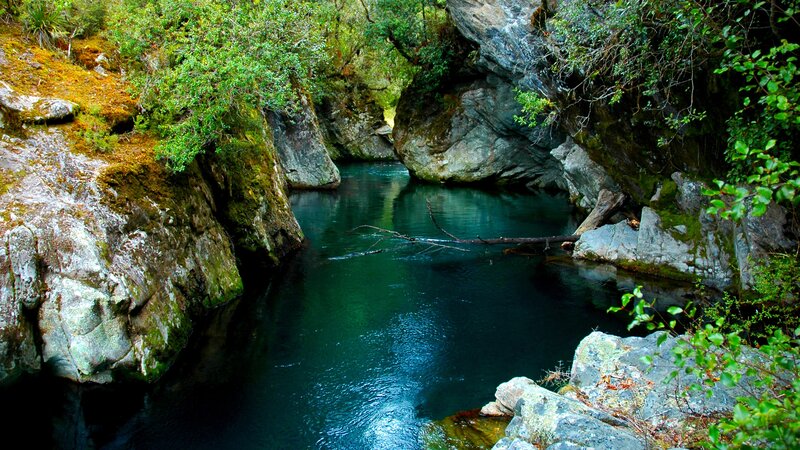 River in a Canyon — Green, Serene, Photograph, Rocks
