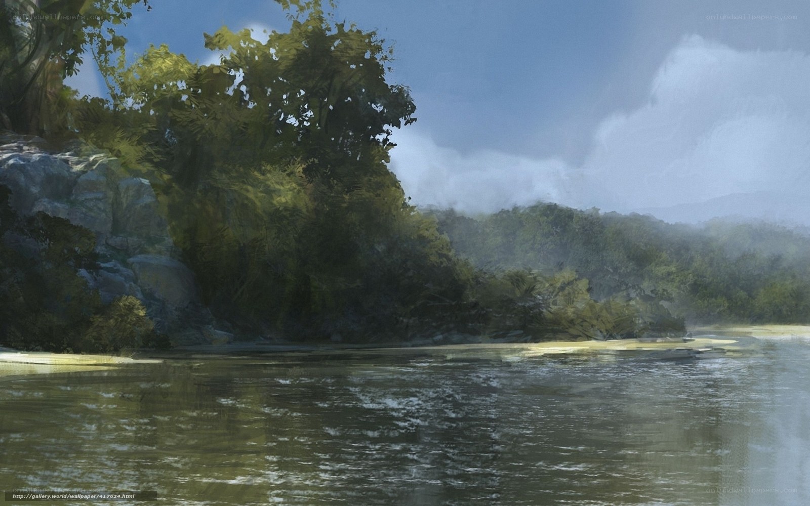 River in a misty forest