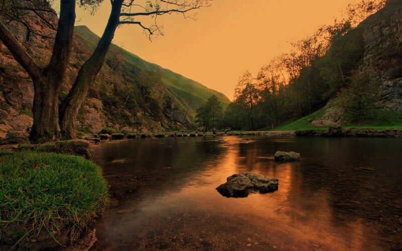 River in a Valley — Orange, Serene